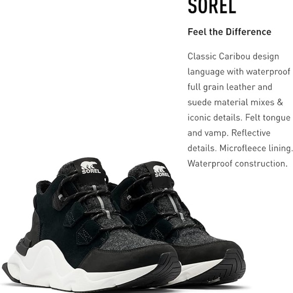 Sorel Kinetic Caribou Black Suede Boot Sneakers Waterproof Leather Winter Boot 8 - Picture 3 of 16